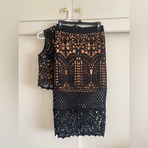 2 piece black crocheted skirt and top